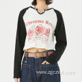 Women's autumn fashion alphabet floral long sleeve top